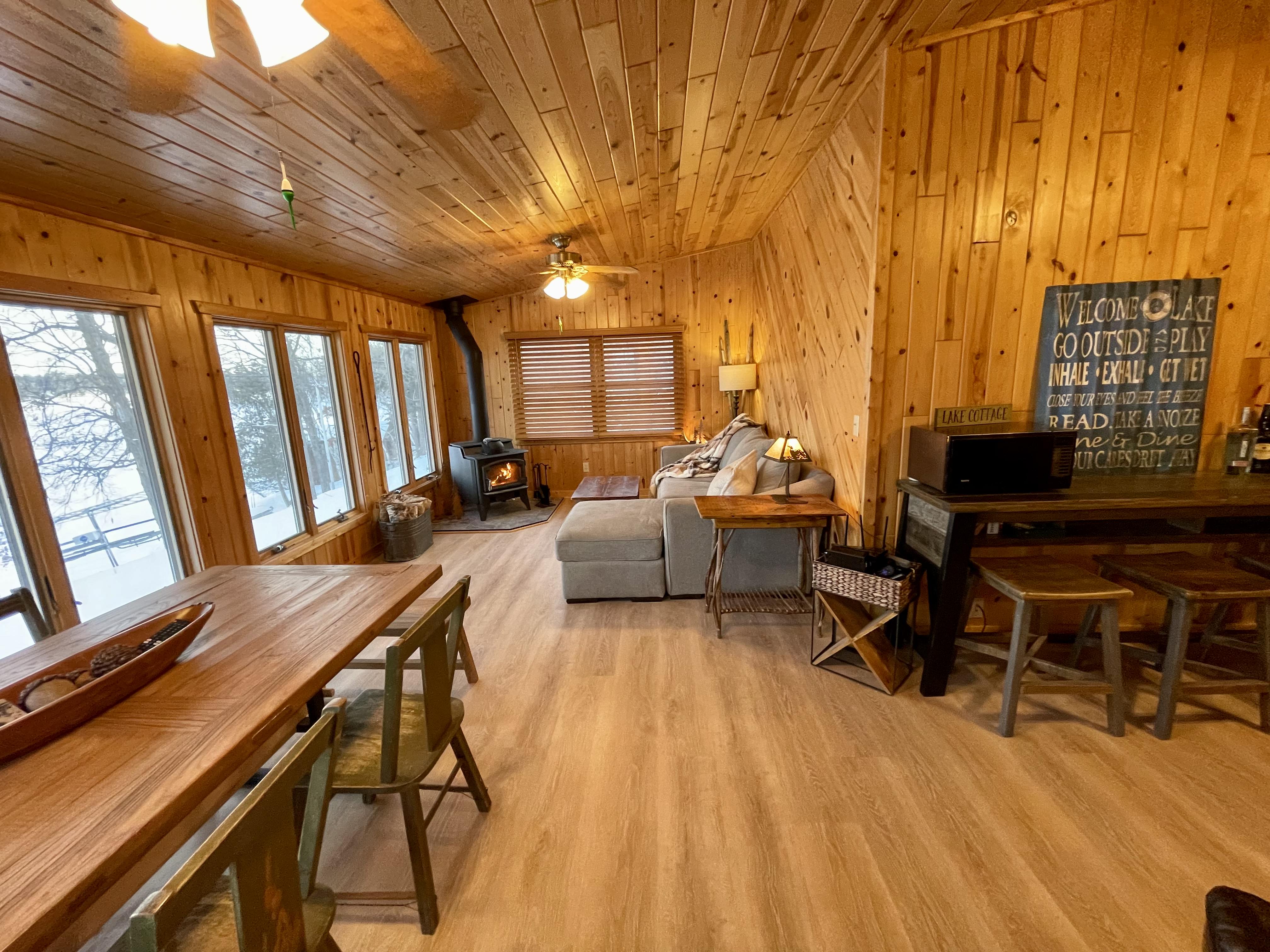 Cozy cabin interior and great room at Kamp Christy