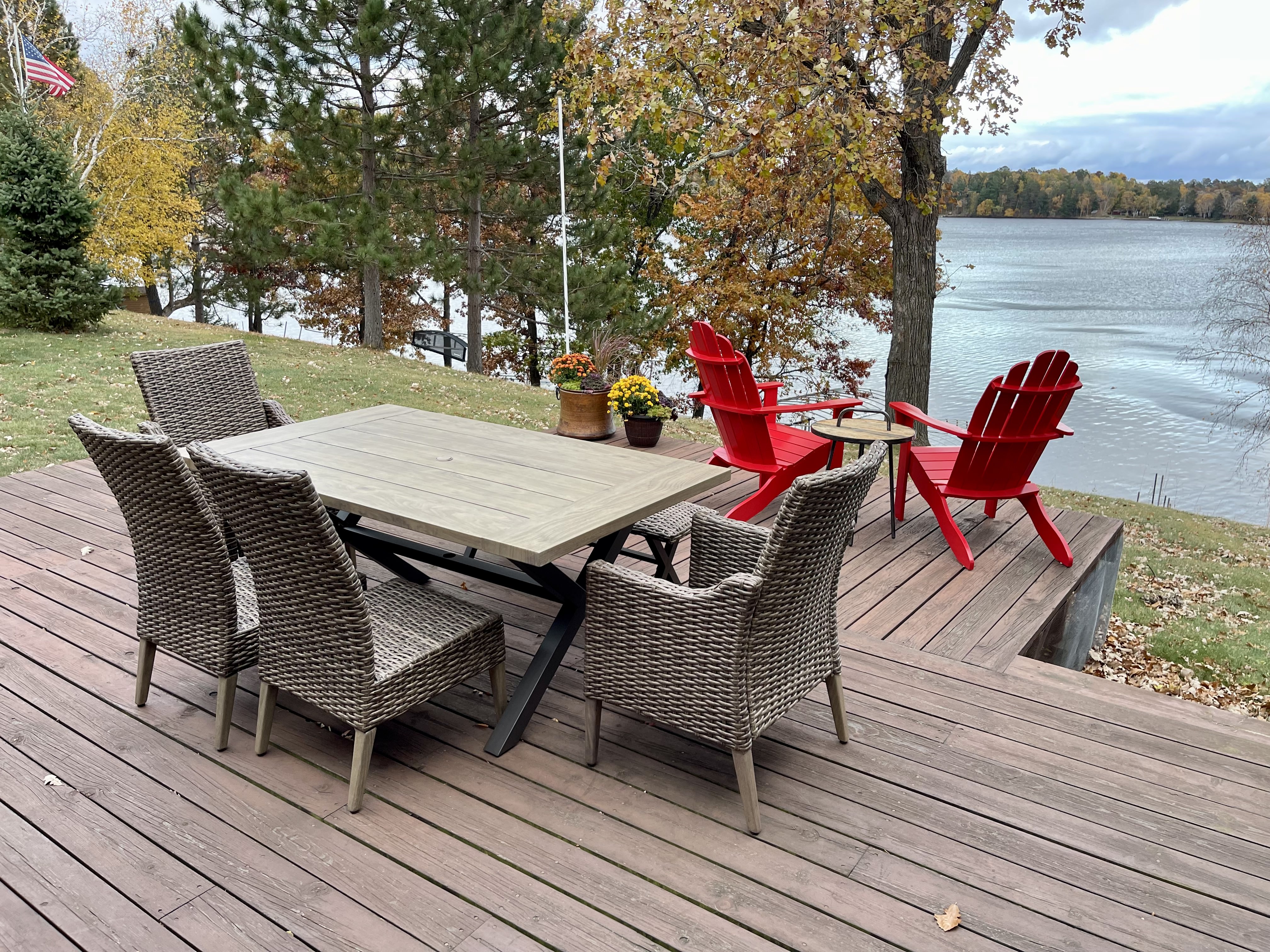 Fire pit area at Kamp Christy cabin on Gull Lake