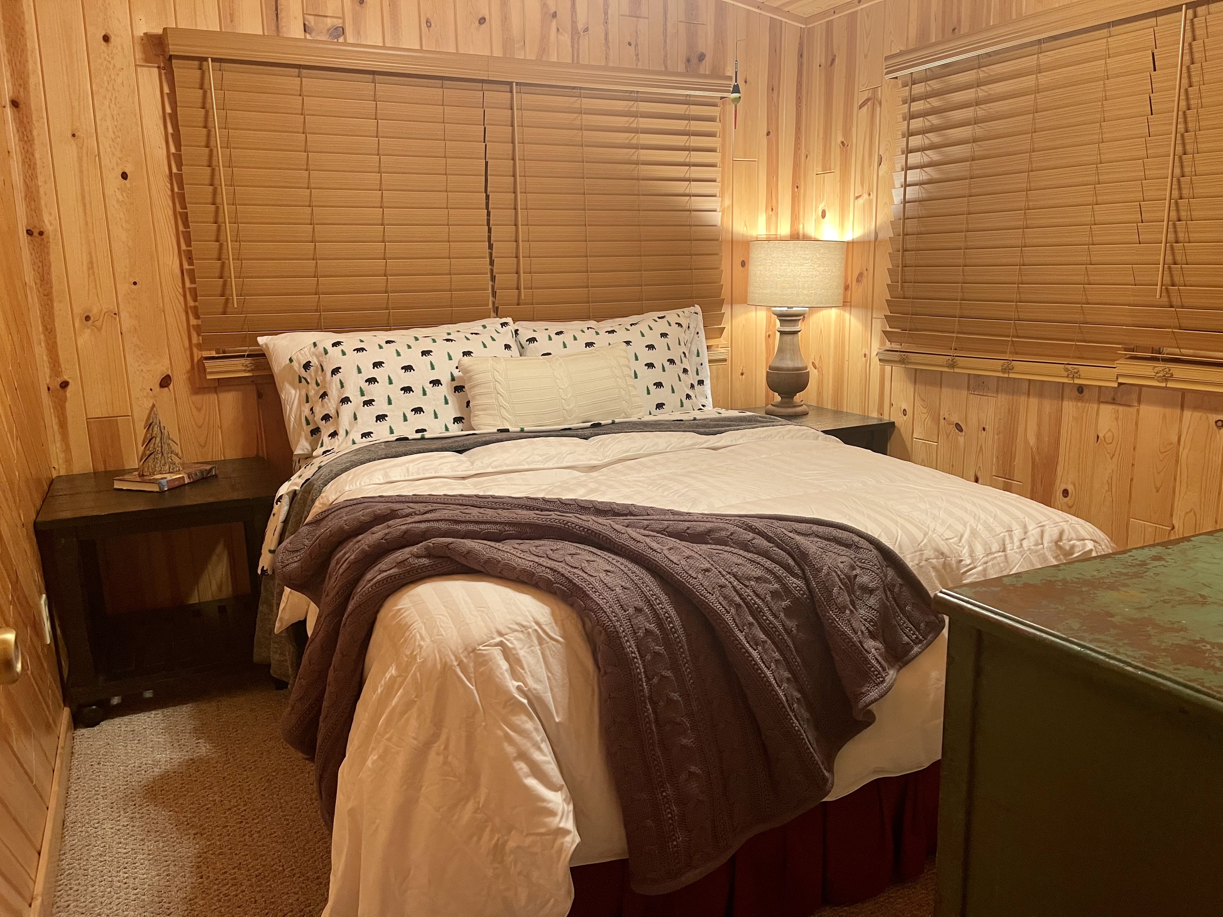 Kitchen and dining area inside Kamp Christy cabin